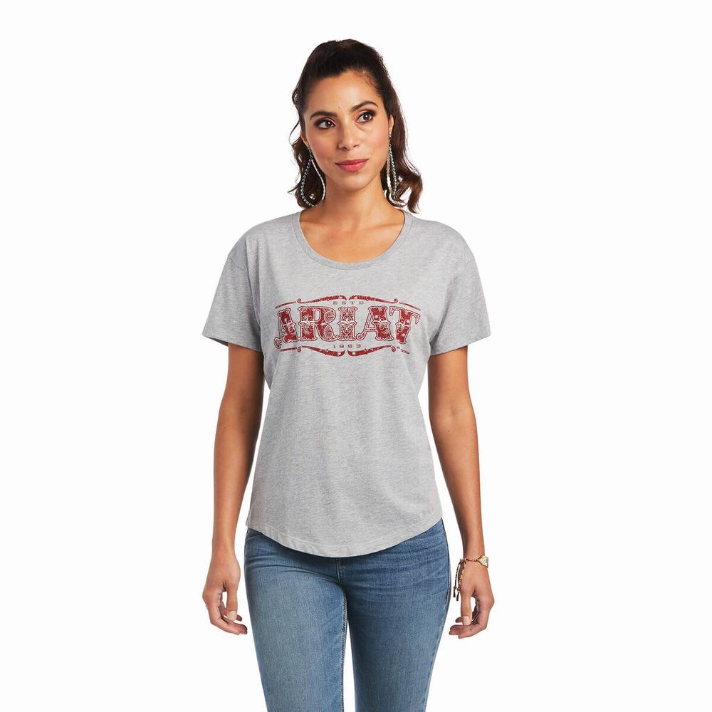 Women\'s Ariat Bandana Logo Tops Grey | FRIT-85927