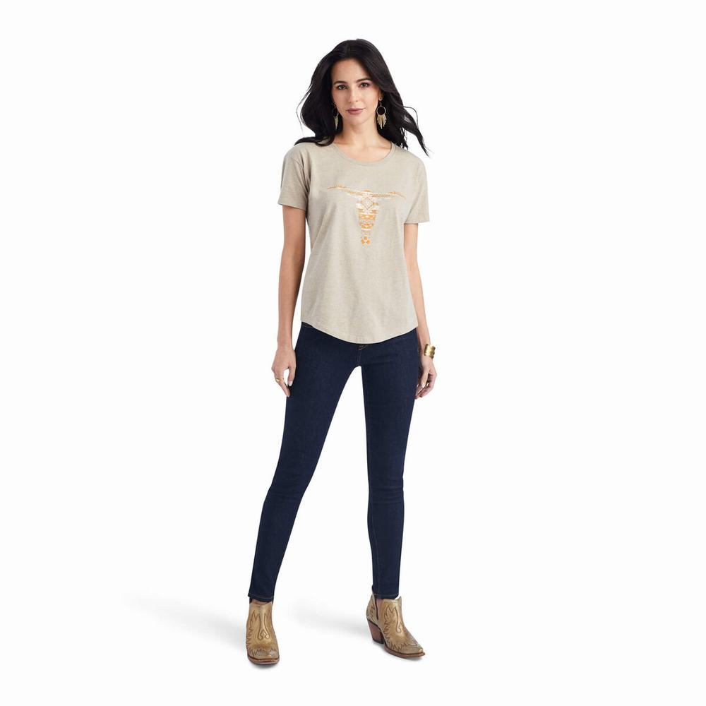 Women's Ariat Blanket Skull Tops Beige | NGJI-41063