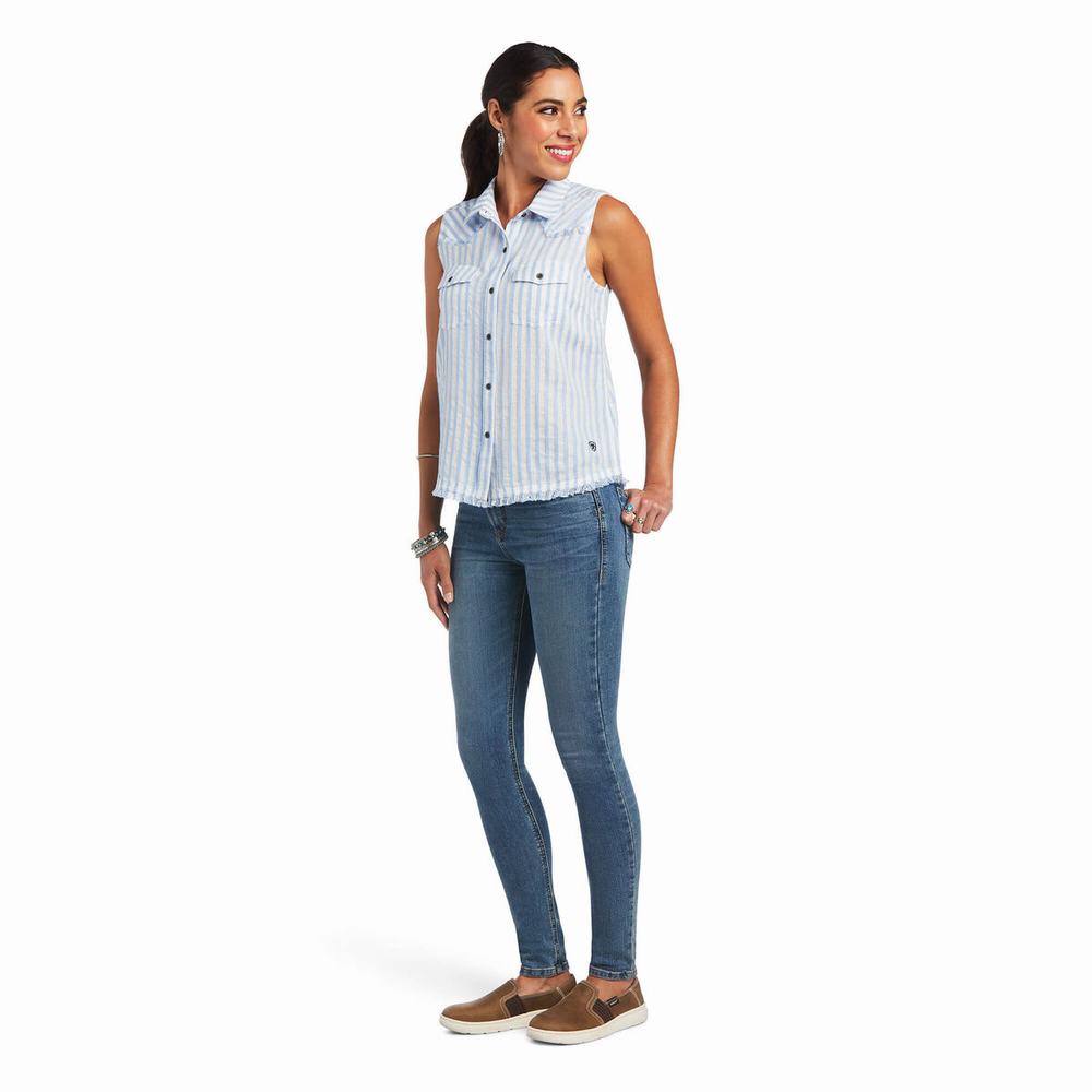 Women's Ariat Boom Boom Tops Blue Stripes | BXSK-48152