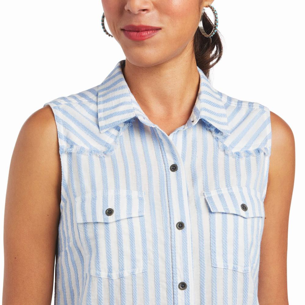 Women's Ariat Boom Boom Tops Blue Stripes | BXSK-48152