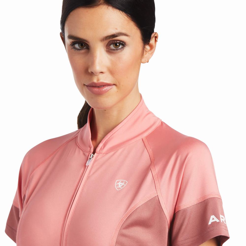 Women's Ariat Cambria Jersey 1/4 Zip Tops Coral | BGSQ-45093