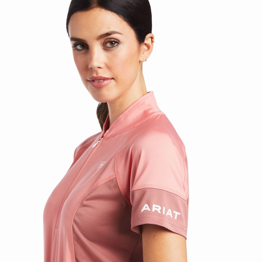 Women's Ariat Cambria Jersey 1/4 Zip Tops Coral | BGSQ-45093