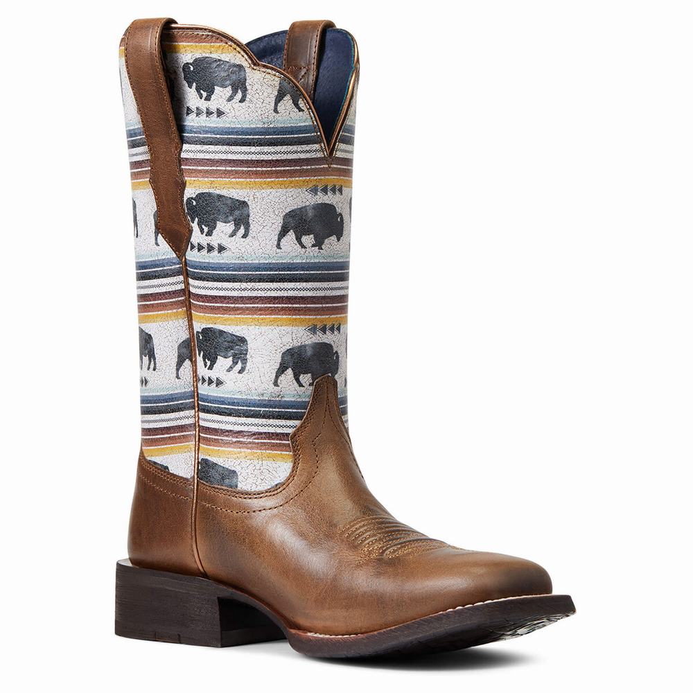 Women's Ariat Circuit Savanna Western Boots Grey Brown | PRQX-10962