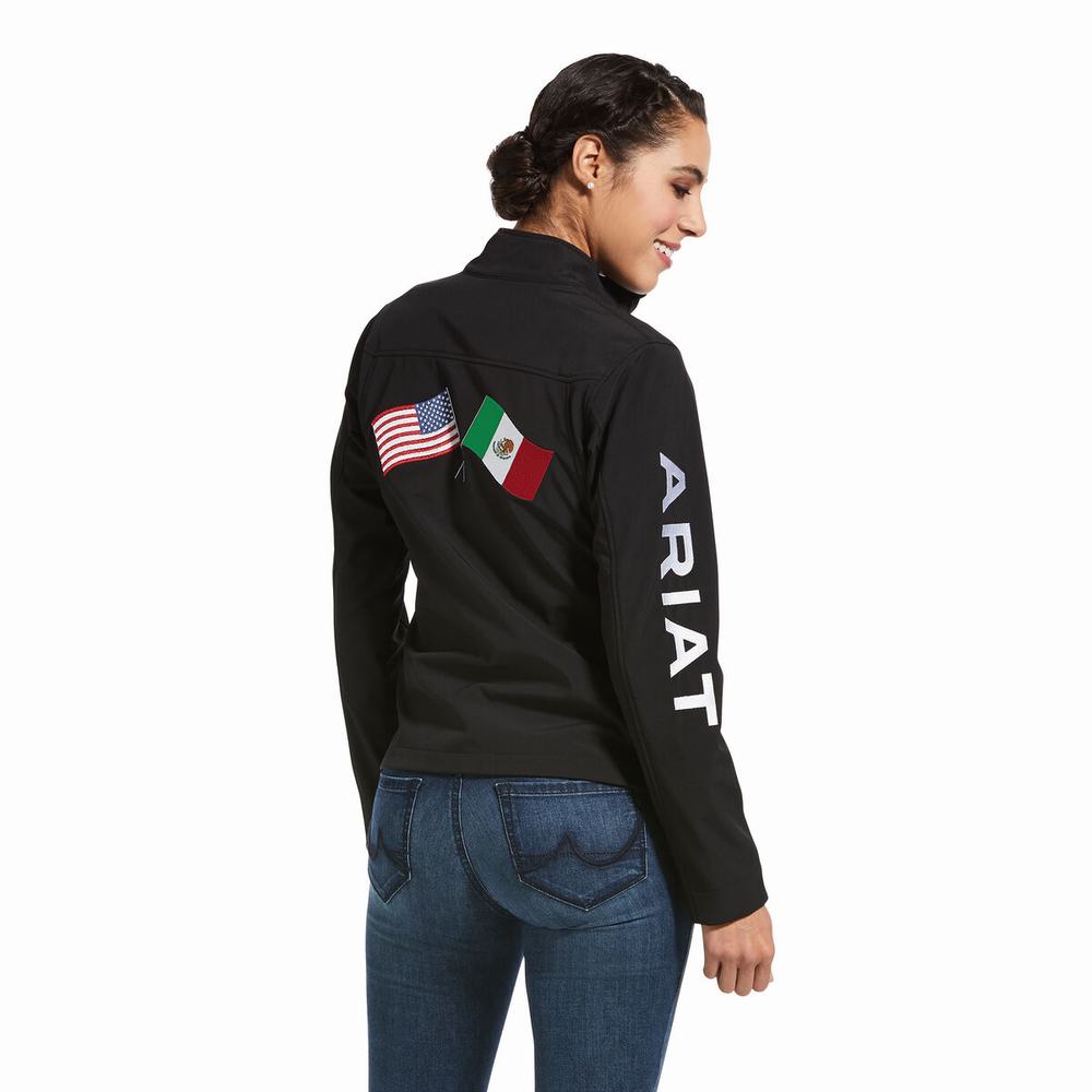 Women's Ariat Classic Team USA/MEX Softshell Jackets Black | XWCM-17805