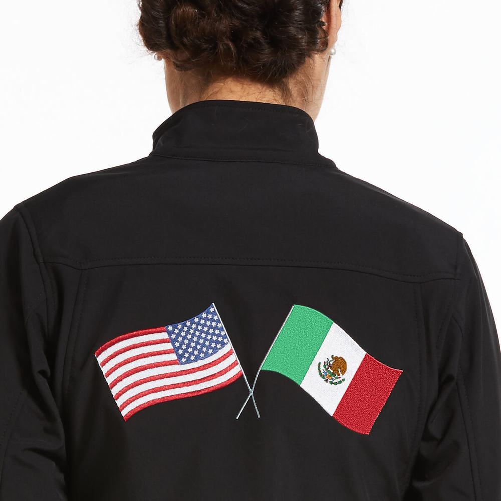 Women's Ariat Classic Team USA/MEX Softshell Jackets Black | XWCM-17805