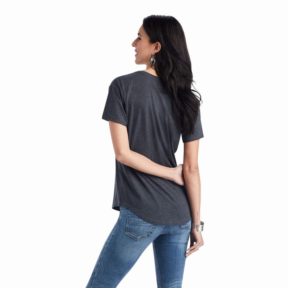 Women's Ariat Cow Gal Tops Grey | AUKB-98053