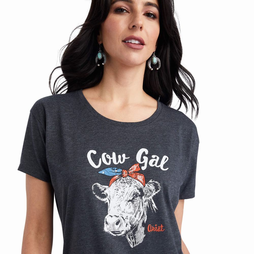 Women's Ariat Cow Gal Tops Grey | AUKB-98053