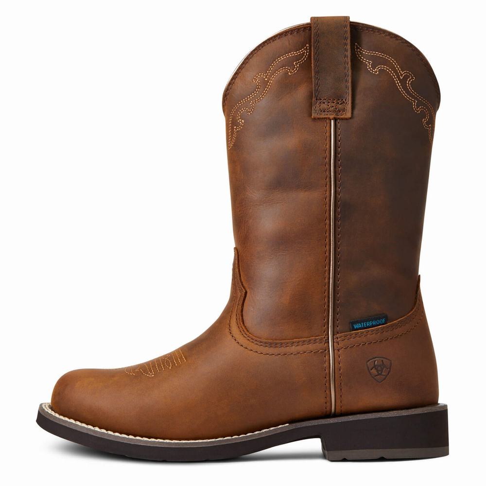 Women's Ariat Delilah Round Toe Waterproof Western Boots Brown | OPDK-68270