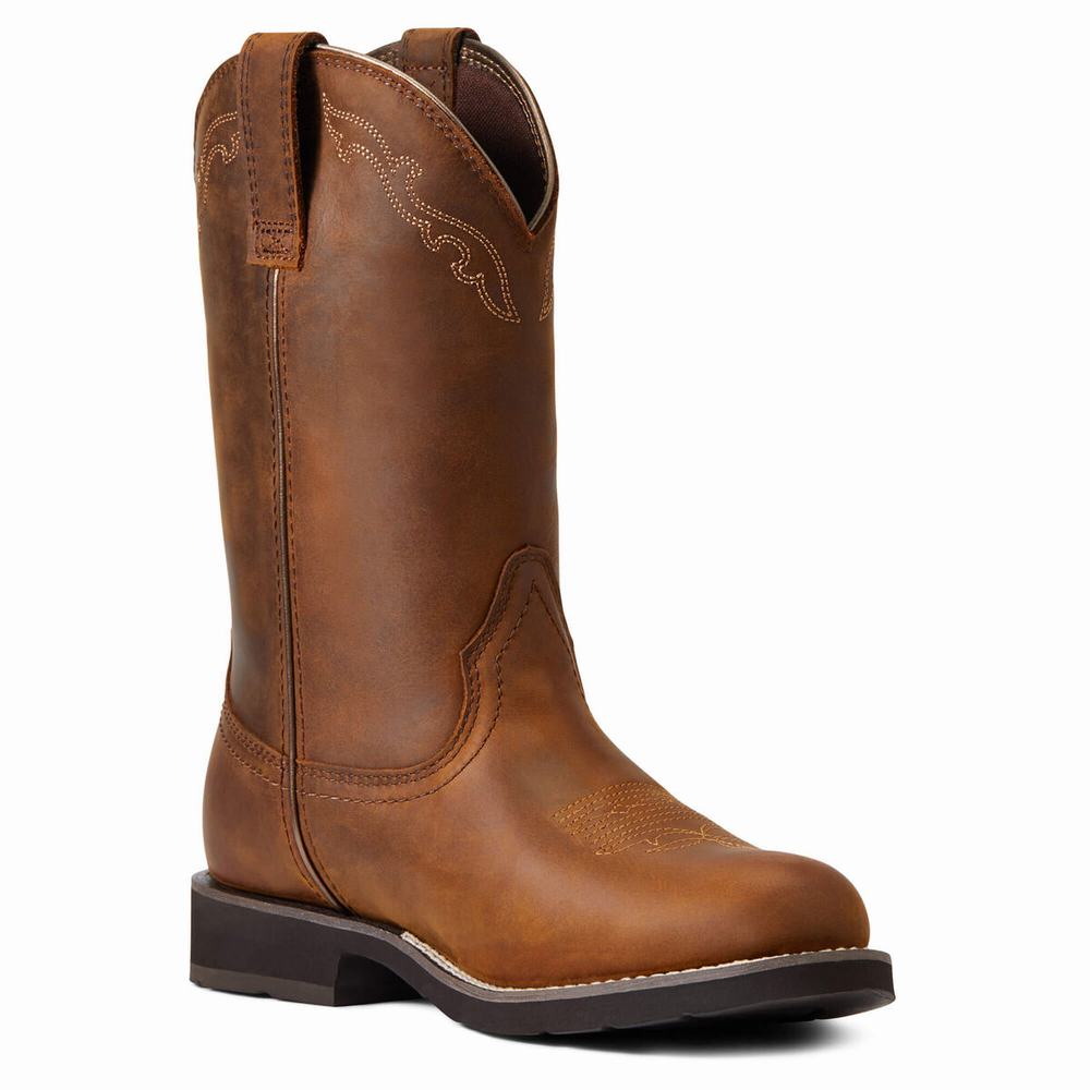 Women's Ariat Delilah Round Toe Waterproof Western Boots Brown | OPDK-68270