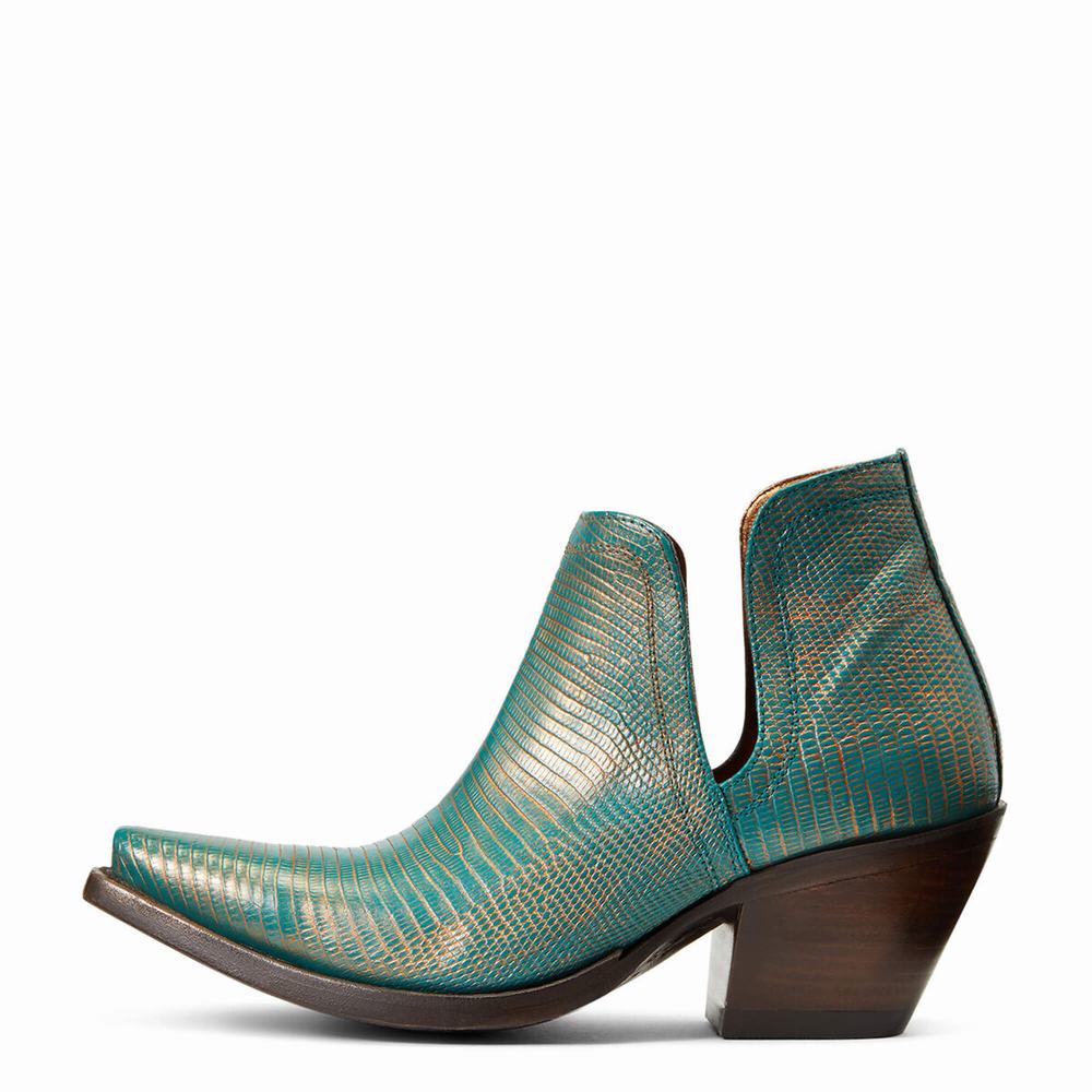 Women's Ariat Dixon Lizard Booties Turquoise Metal | FLJG-70263