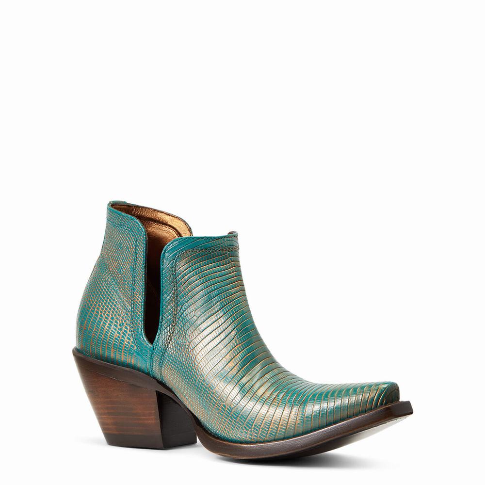 Women's Ariat Dixon Lizard Booties Turquoise Metal | FLJG-70263