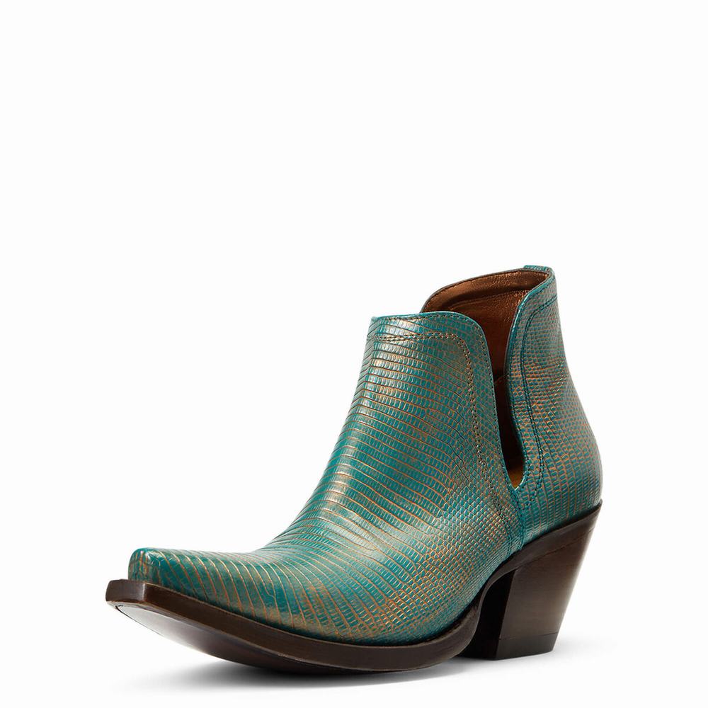 Women\'s Ariat Dixon Lizard Booties Turquoise Metal | FLJG-70263