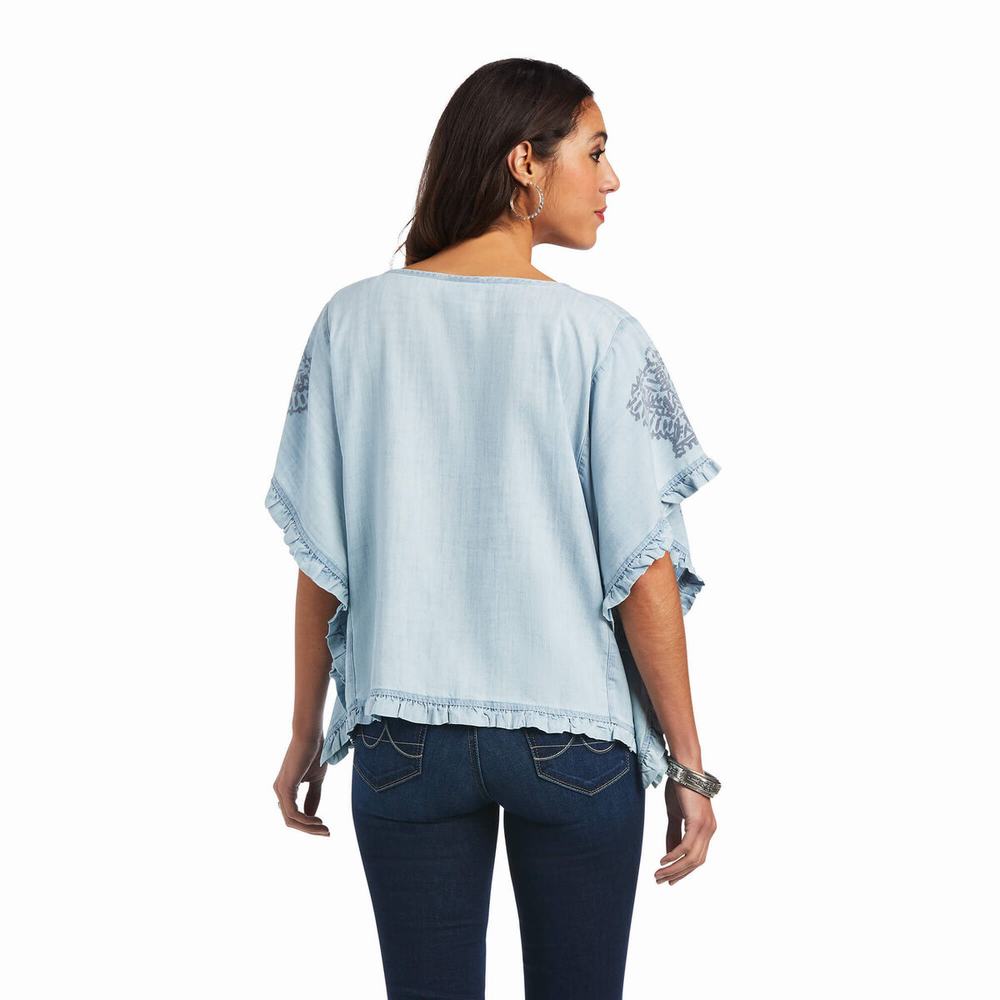 Women's Ariat Eden Tops Light Blue | OPZG-83967