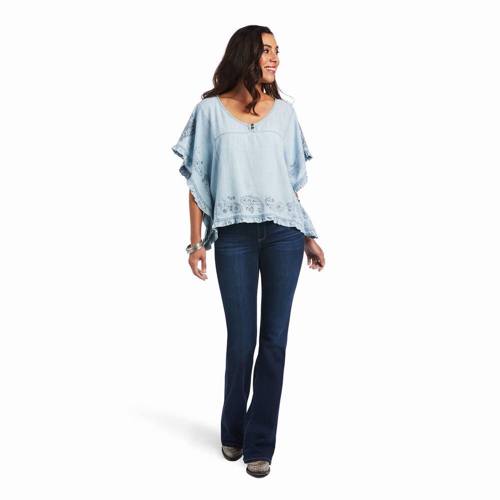 Women's Ariat Eden Tops Light Blue | OPZG-83967