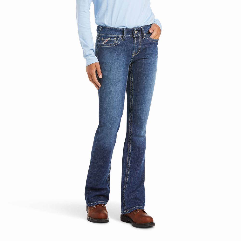 Women\'s Ariat FR DuraStretch Basic Cut Jeans Blue | FRXP-74396