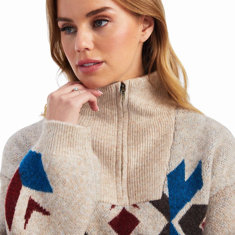 Women's Ariat Fire Canyon Sweaters Beige | QMFS-57921