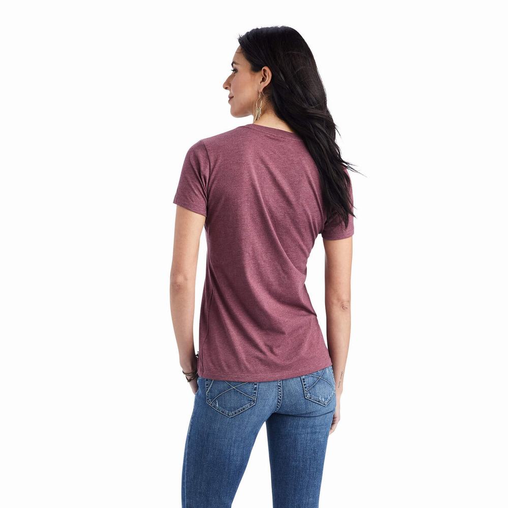 Women's Ariat Floral Letters Tops Burgundy | VILE-84936