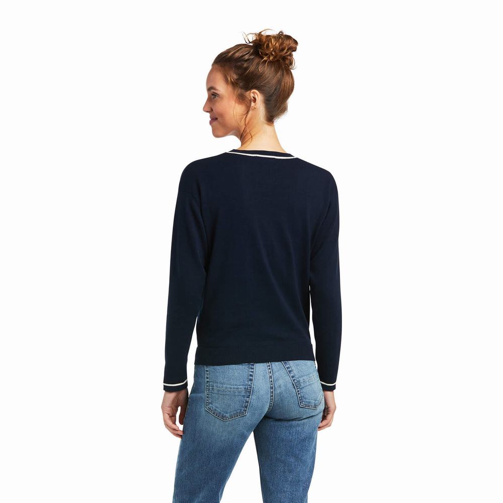 Women's Ariat Floret Sweaters Navy | GKMT-47601