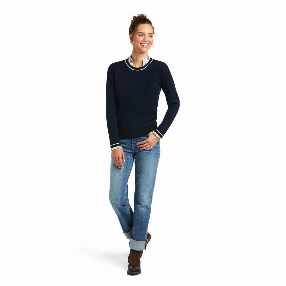 Women's Ariat Floret Sweaters Navy | GKMT-47601