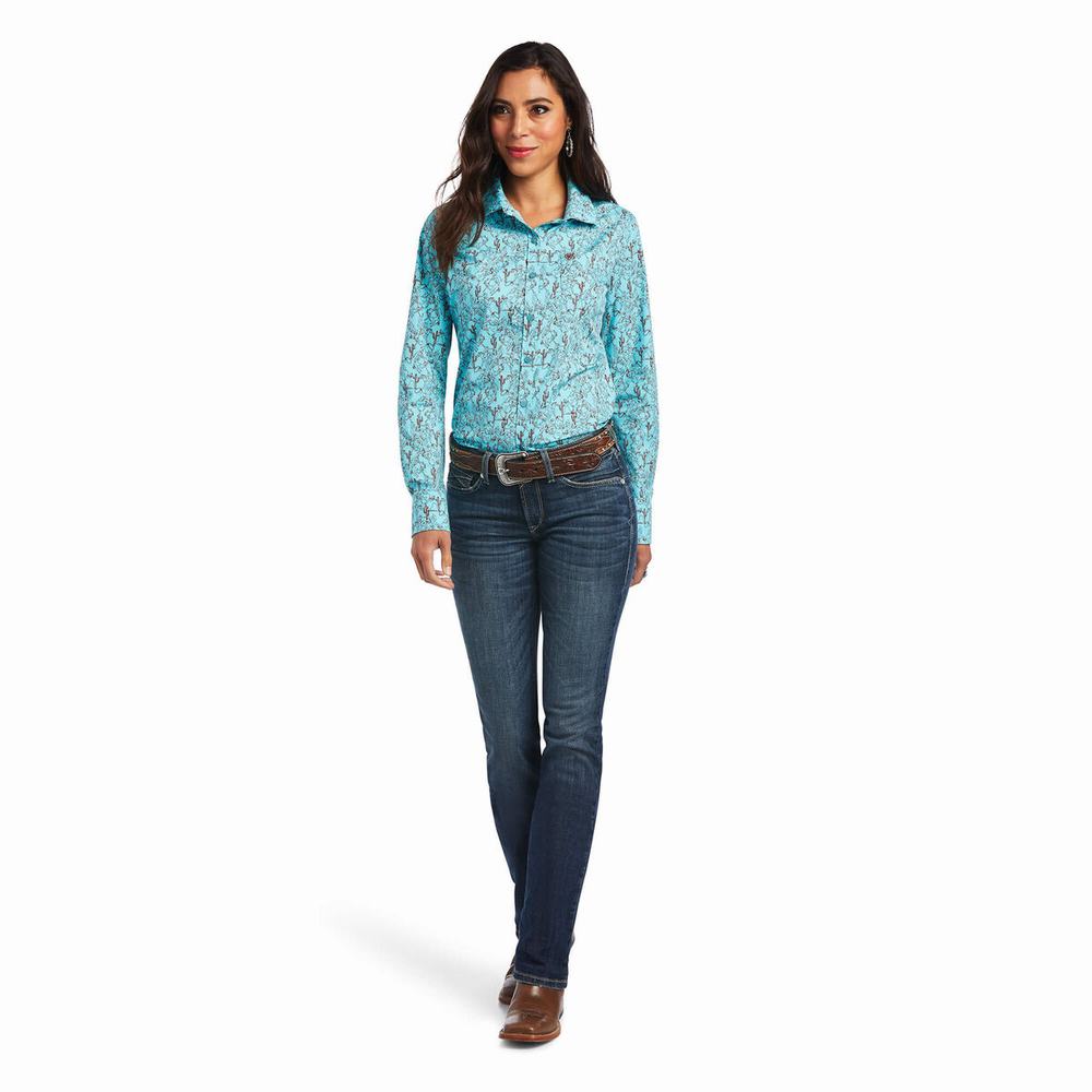 Women's Ariat Kirby Stretch Tops Green | DVIR-60124