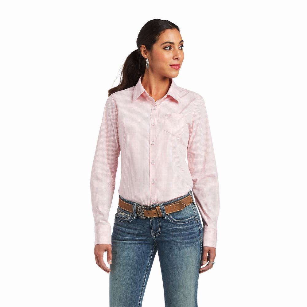 Women\'s Ariat Kirby Stretch Tops Rose / White | BAMF-04196