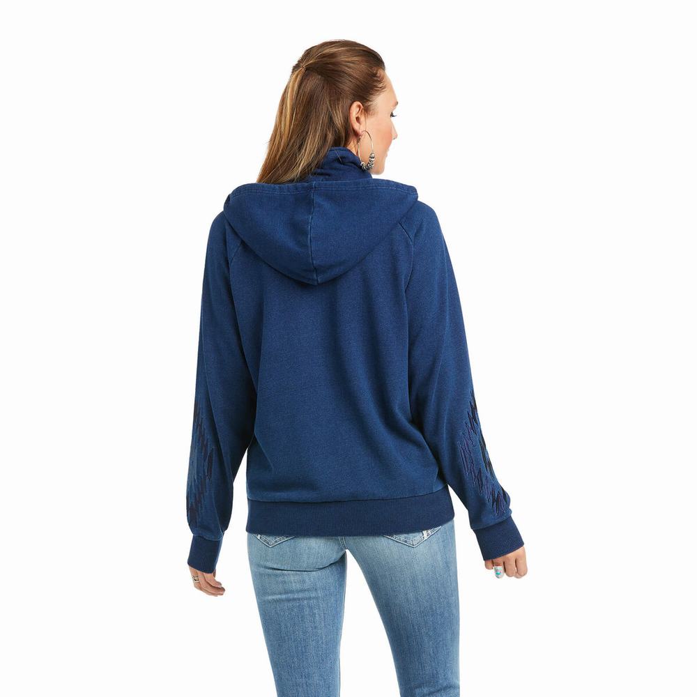 Women's Ariat Knit Full Zip Hoodie Blue | RLPK-15086