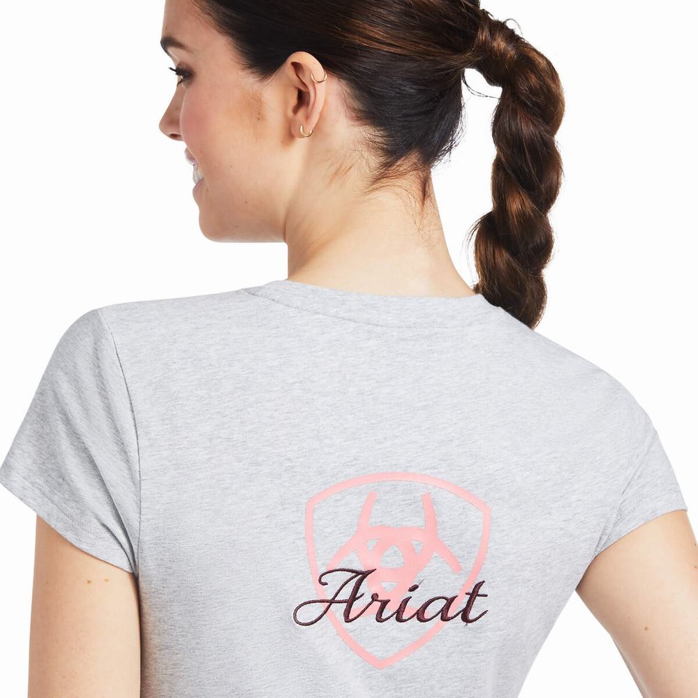 Women's Ariat Logo Script Tops Grey | UMSX-19854