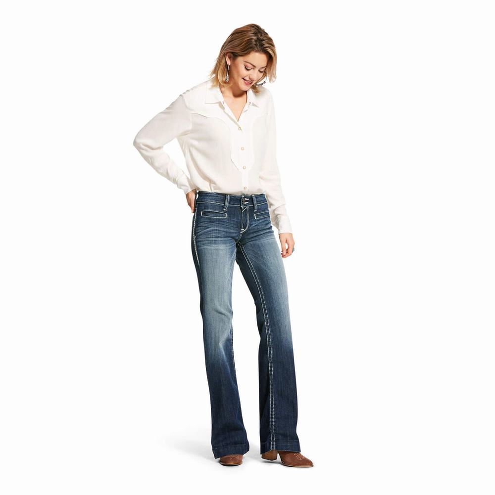 Women's Ariat Mid Rise Stretch Entwined Skinny Jeans Blue | SGRF-37846