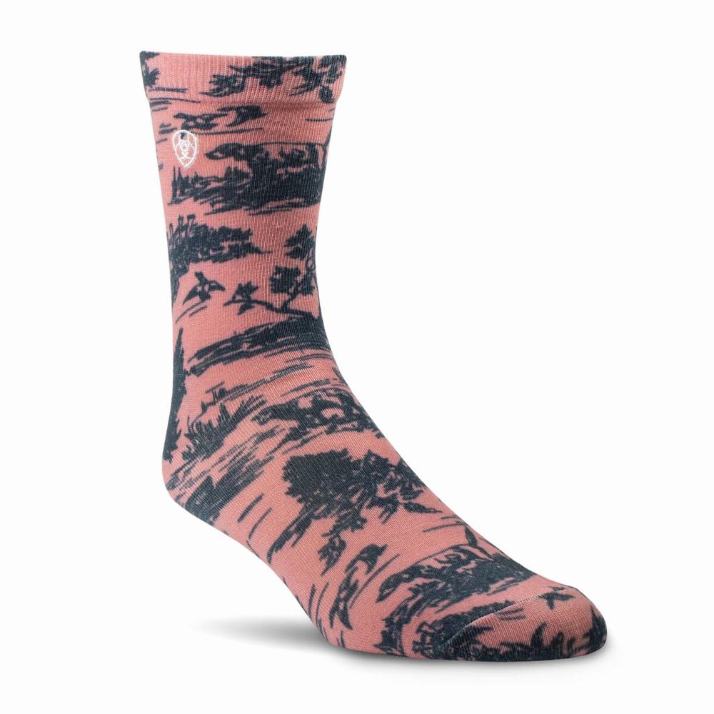 Women's Ariat Novelty Crew Socks Grey Rose | VWZO-91762