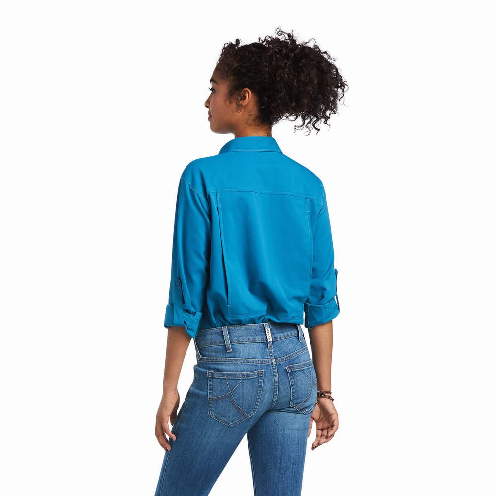 Women's Ariat Outbound VentTEK Stretch Tops Blue | GYEI-85964