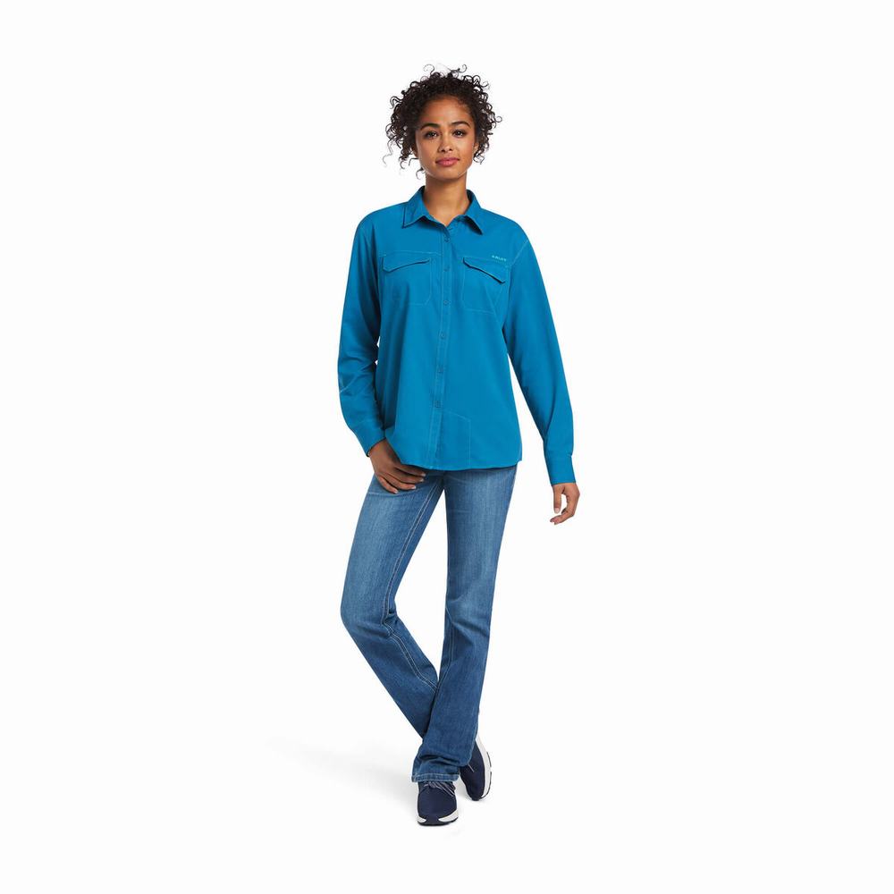 Women's Ariat Outbound VentTEK Stretch Tops Blue | GYEI-85964