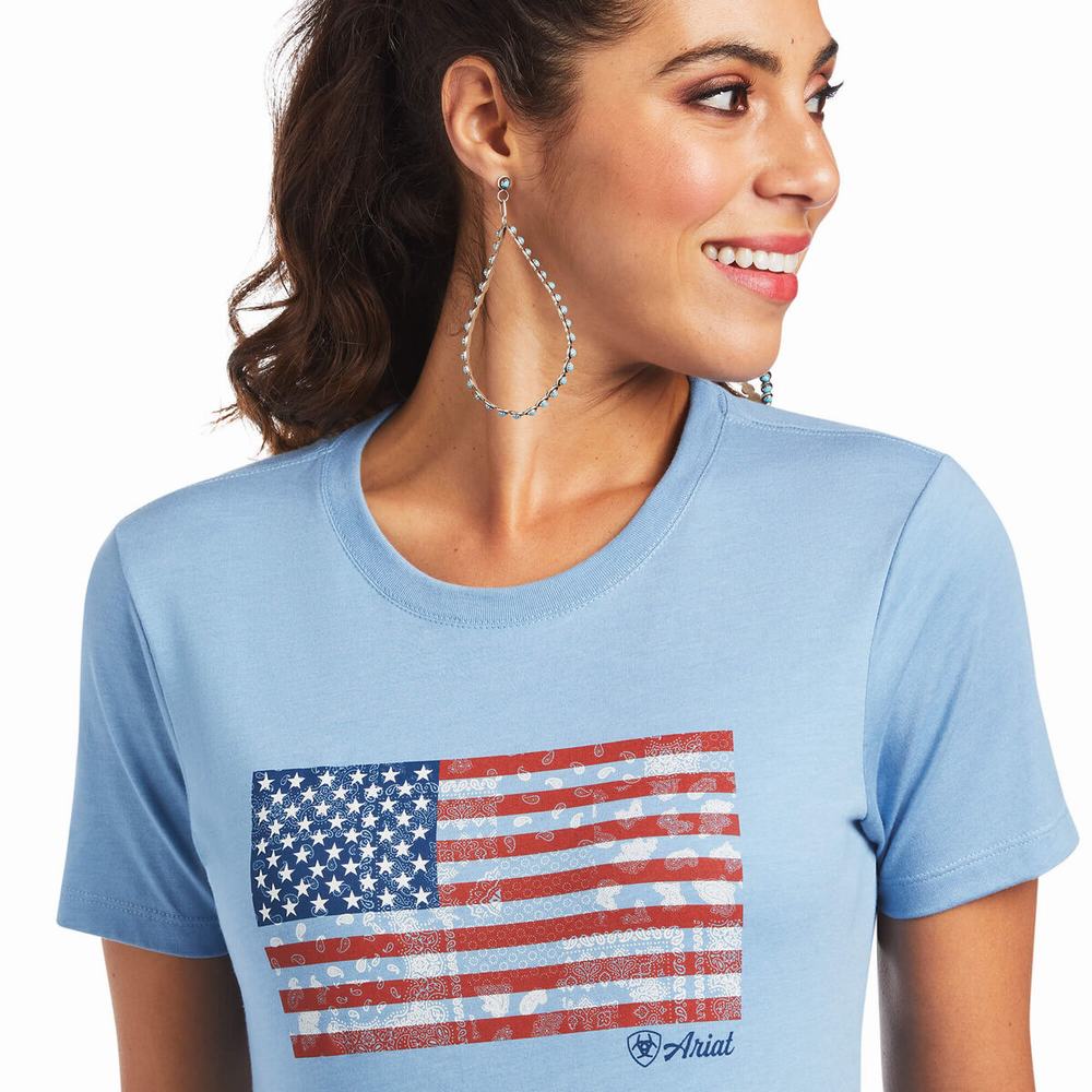 Women's Ariat Paisley Flag Tops Blue | ZFWR-63294