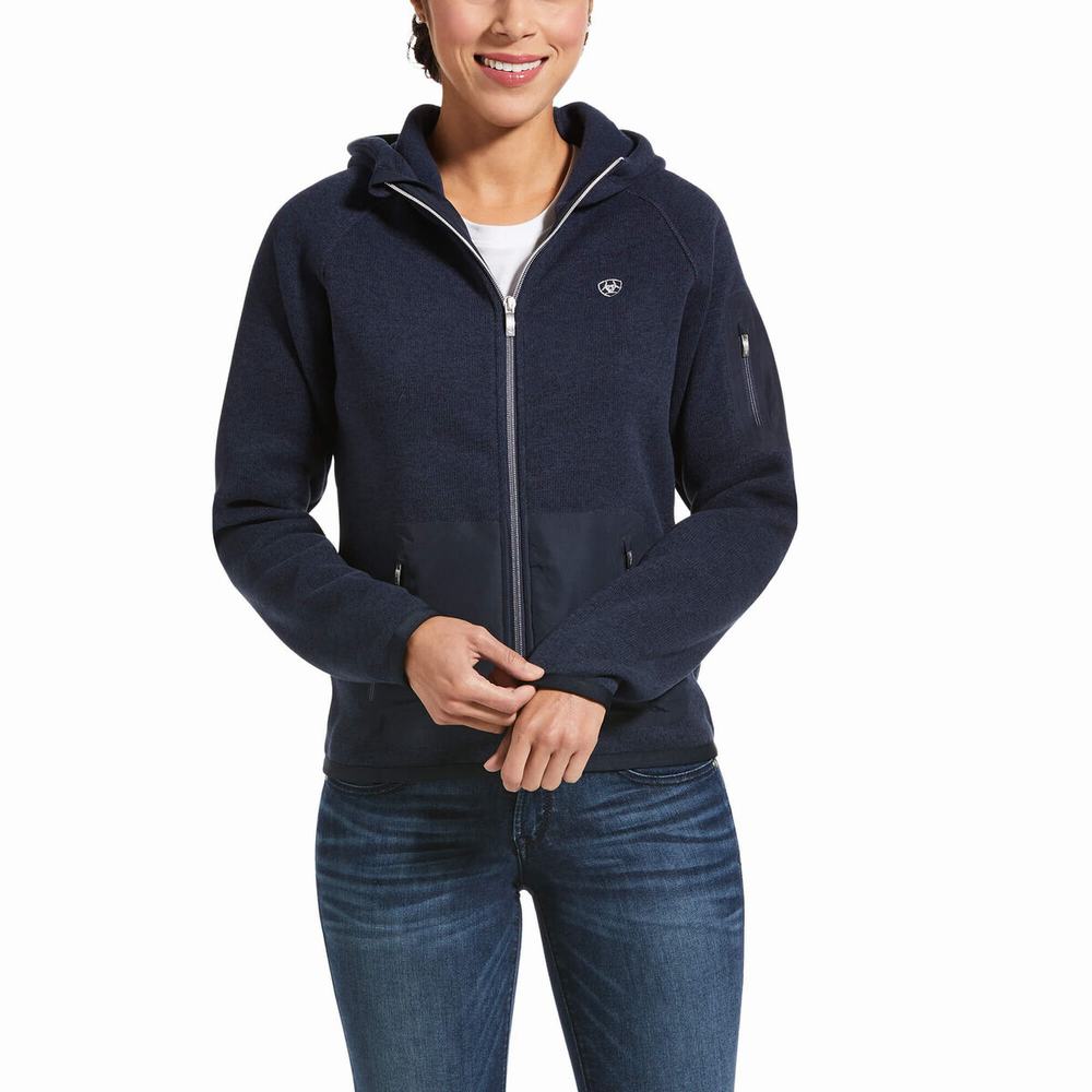 Women\'s Ariat Polartec Flou Full Zip Hoodie Navy | EUWF-32716