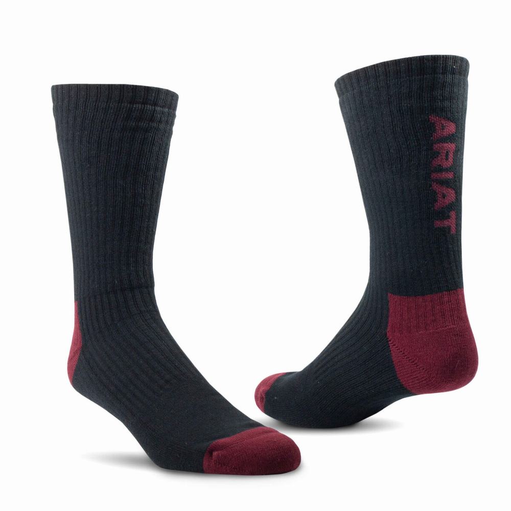 Women\'s Ariat Premium Ringspun Cotton Crew 3 Pair Pack Socks Black / Burgundy | JDAG-08943