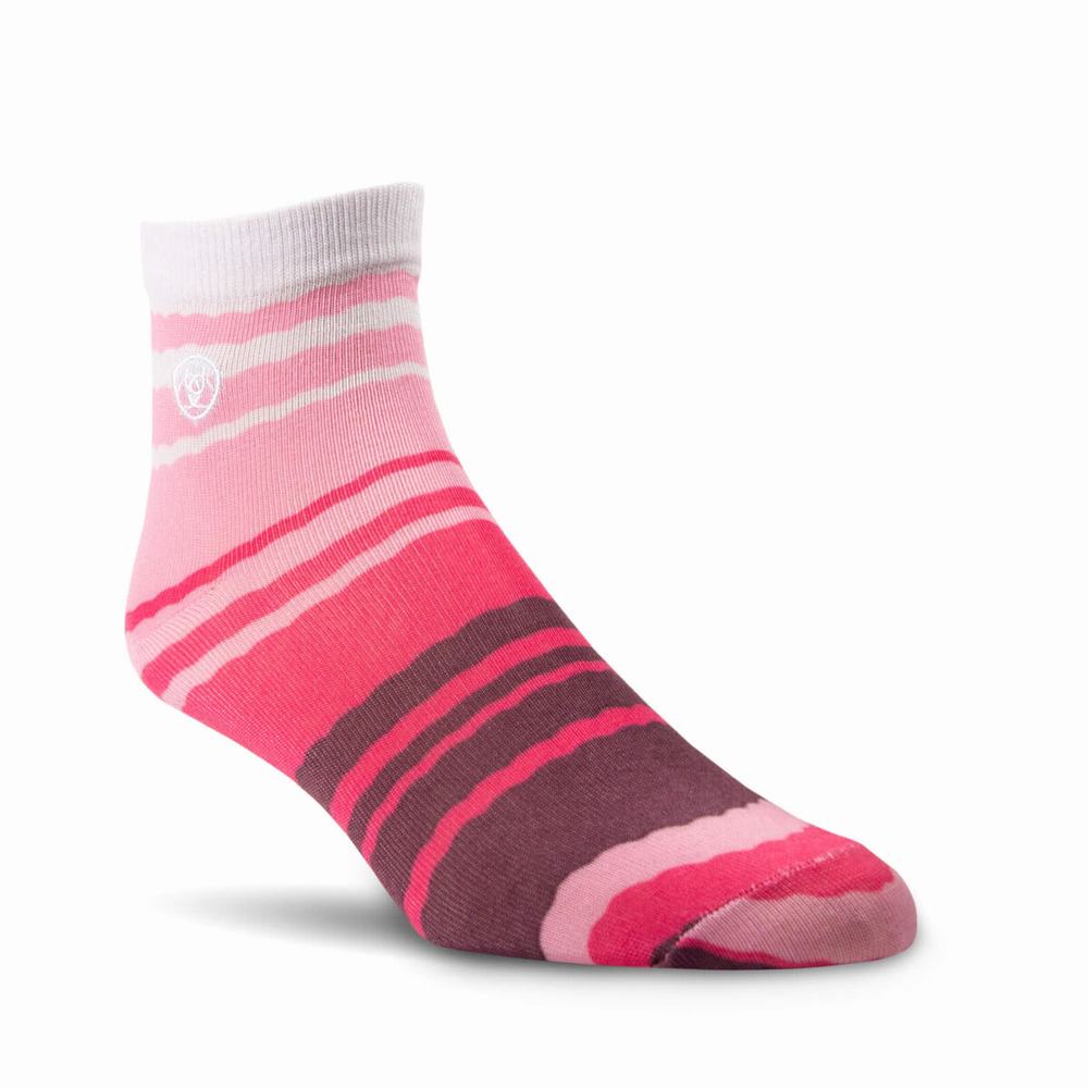 Women's Ariat Pretty in Pink Ankle 2 Pair Pack Socks Pink Stripes / Pink | RIOA-15039