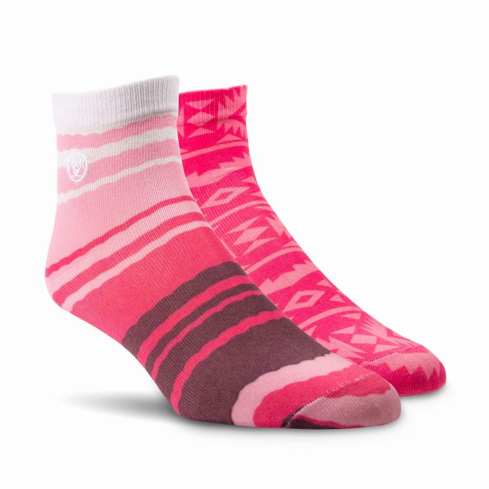 Women\'s Ariat Pretty in Pink Ankle 2 Pair Pack Socks Pink Stripes / Pink | RIOA-15039