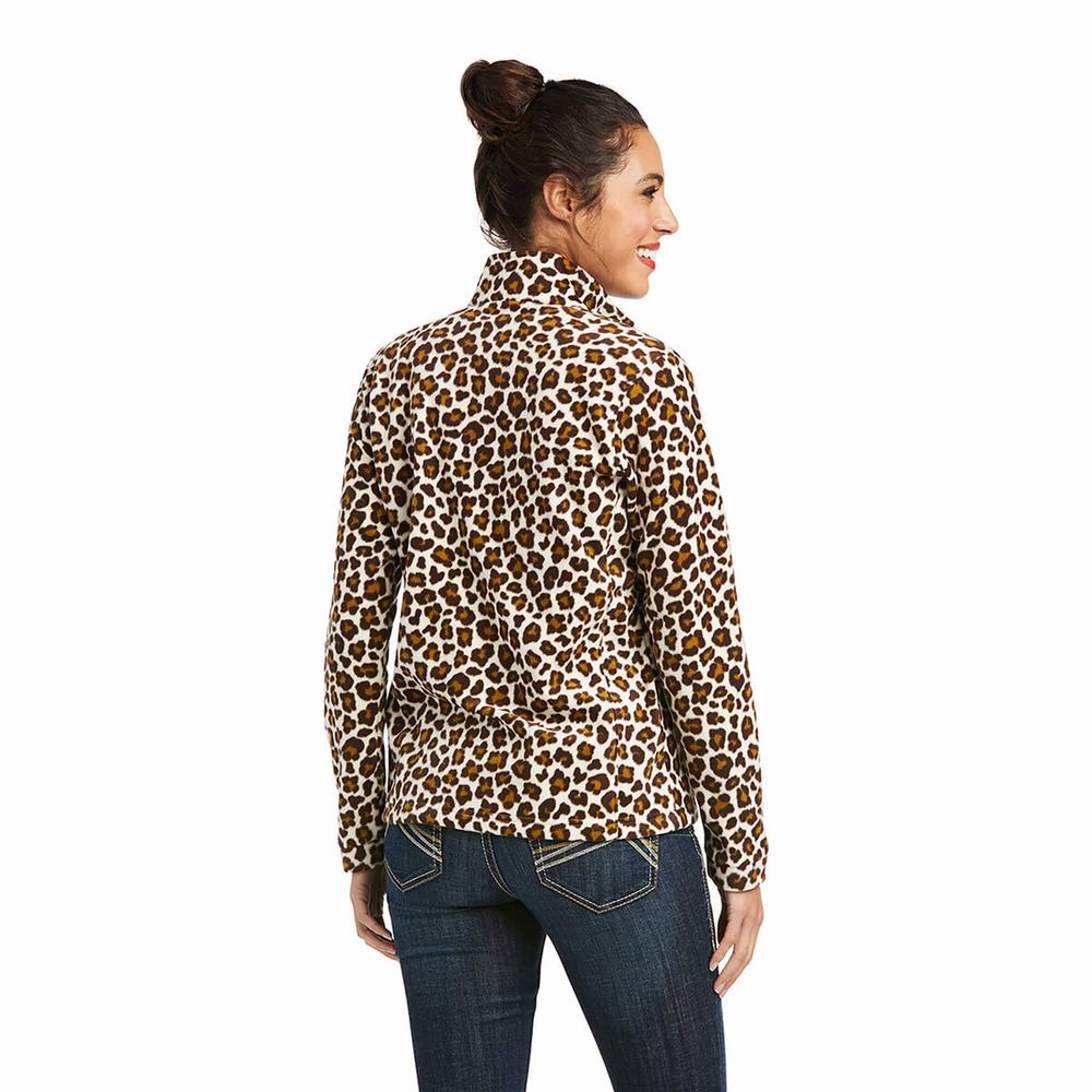 Women's Ariat Printed Fleece 1/4 Zip Hoodie Leopard | ORMK-25841