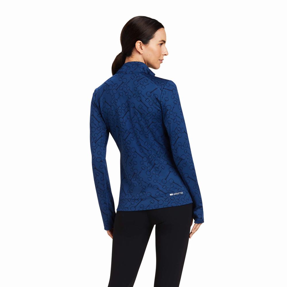 Women's Ariat Prophecy 1/4 Zip Tops Blue | XBHO-13946