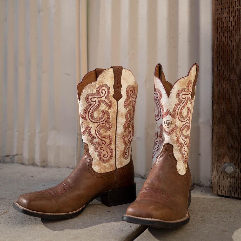 Women's Ariat Quickdraw Western Boots Beige | UTIH-98764