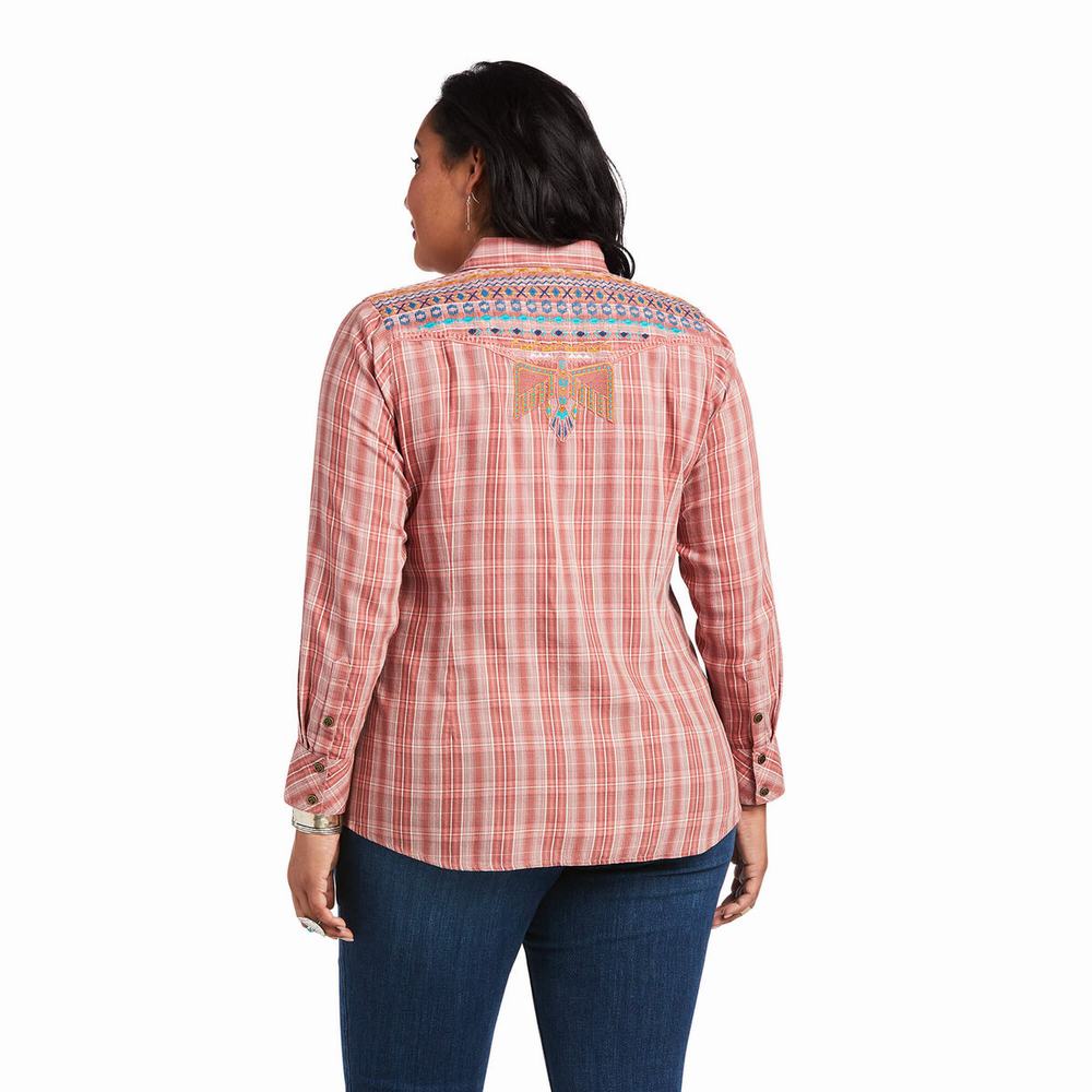 Women's Ariat REAL Antique Thunderbird Tops Red | HEOT-45168