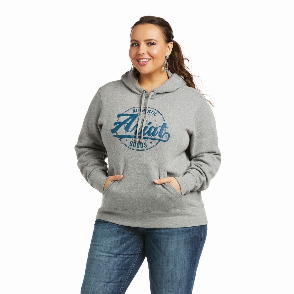 Women's Ariat REAL Arm Logo Hoodie Grey | ERXB-09813