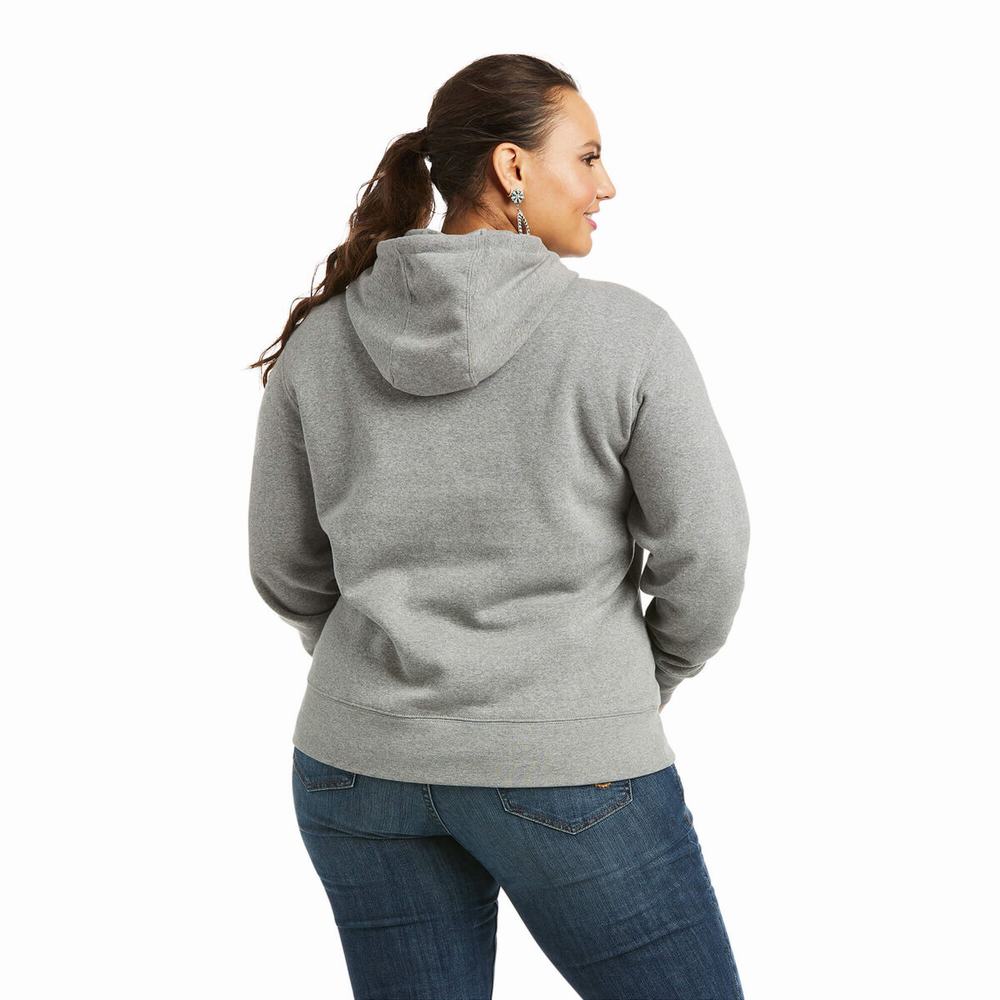 Women's Ariat REAL Arm Logo Hoodie Grey | ERXB-09813