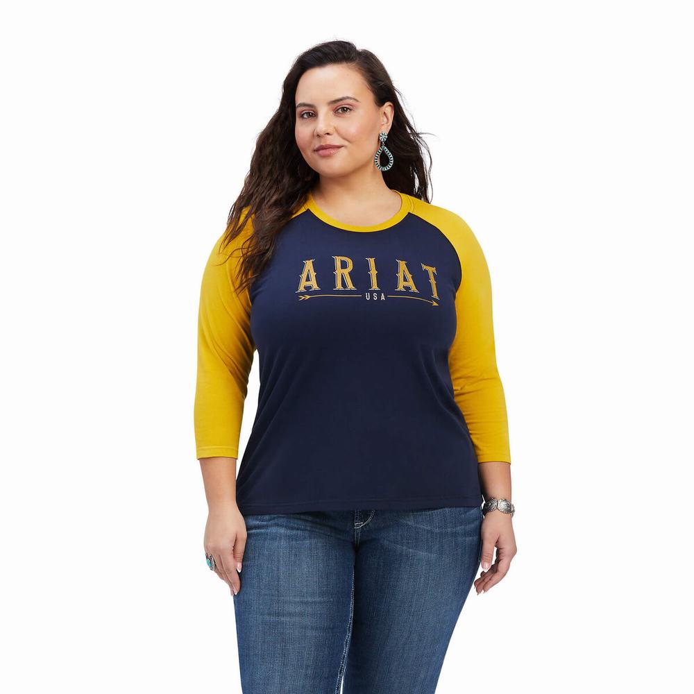 Women's Ariat REAL Arrow Classic Fit Tops Navy | YCLX-64905