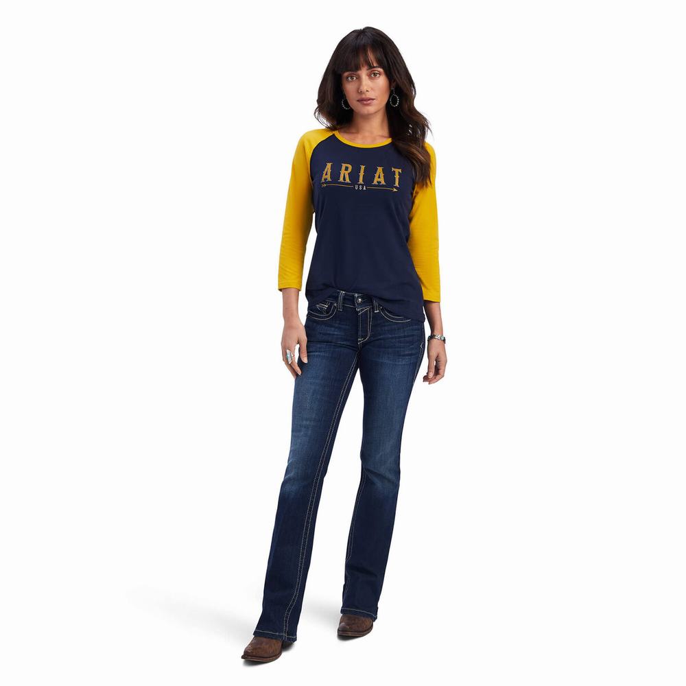 Women's Ariat REAL Arrow Classic Fit Tops Navy | YCLX-64905