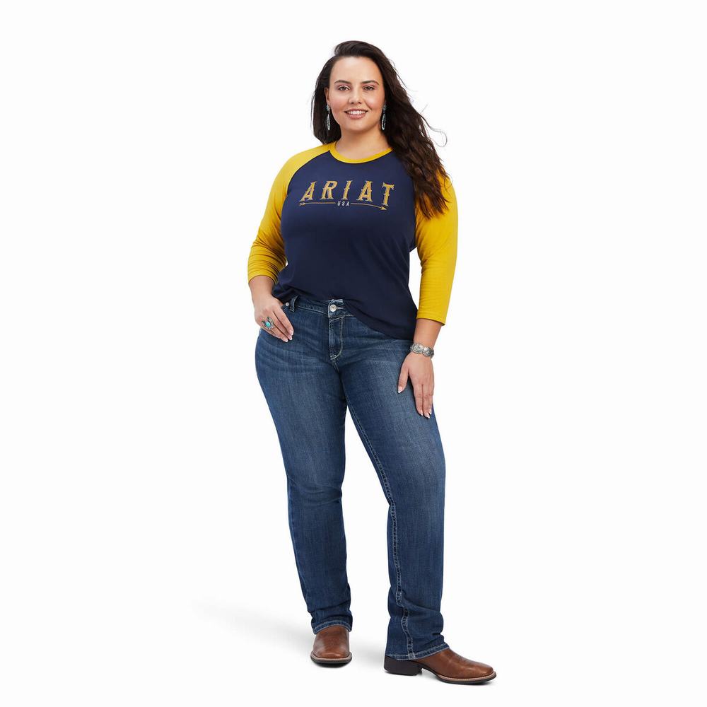 Women's Ariat REAL Arrow Classic Fit Tops Navy | YCLX-64905