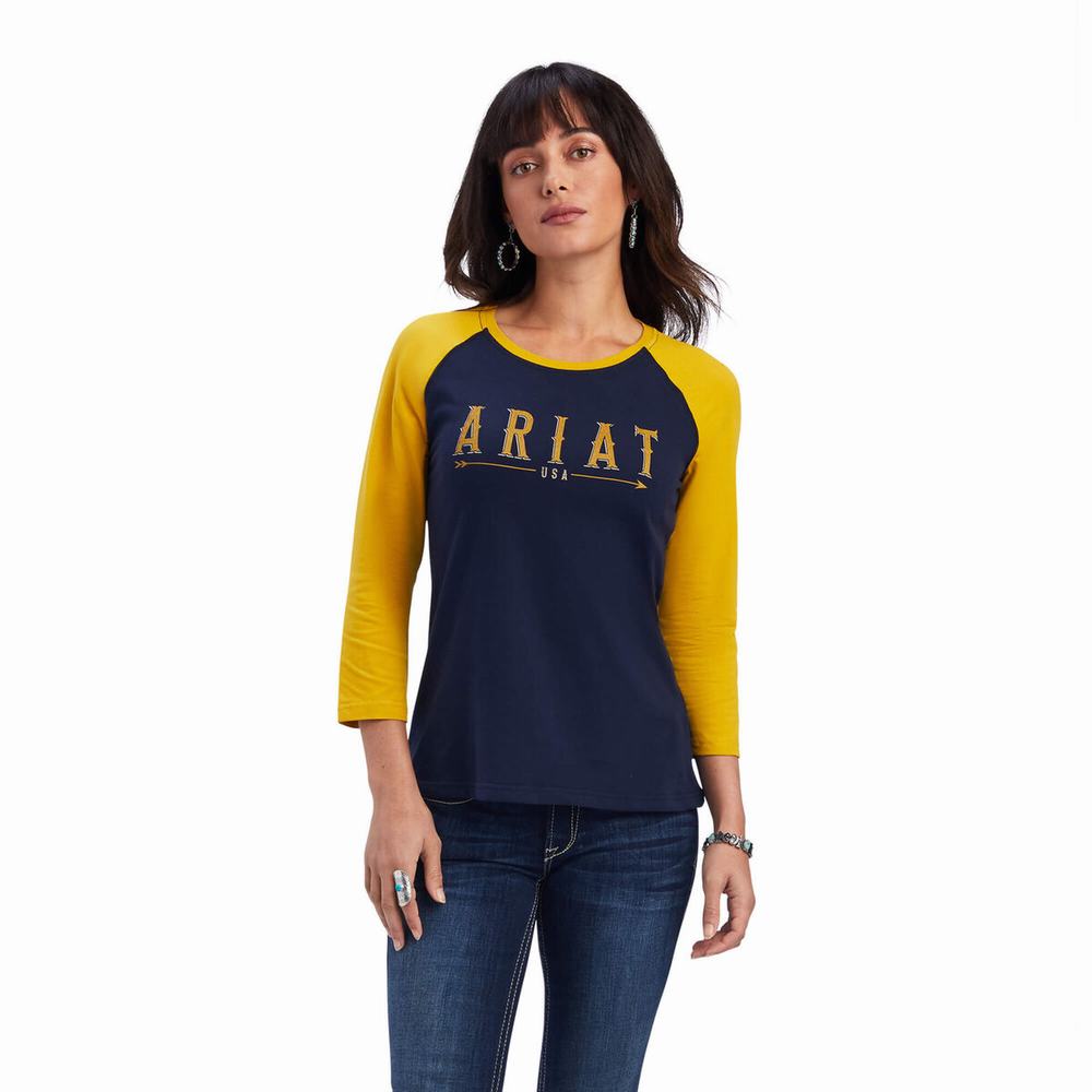 Women\'s Ariat REAL Arrow Classic Fit Tops Navy | YCLX-64905