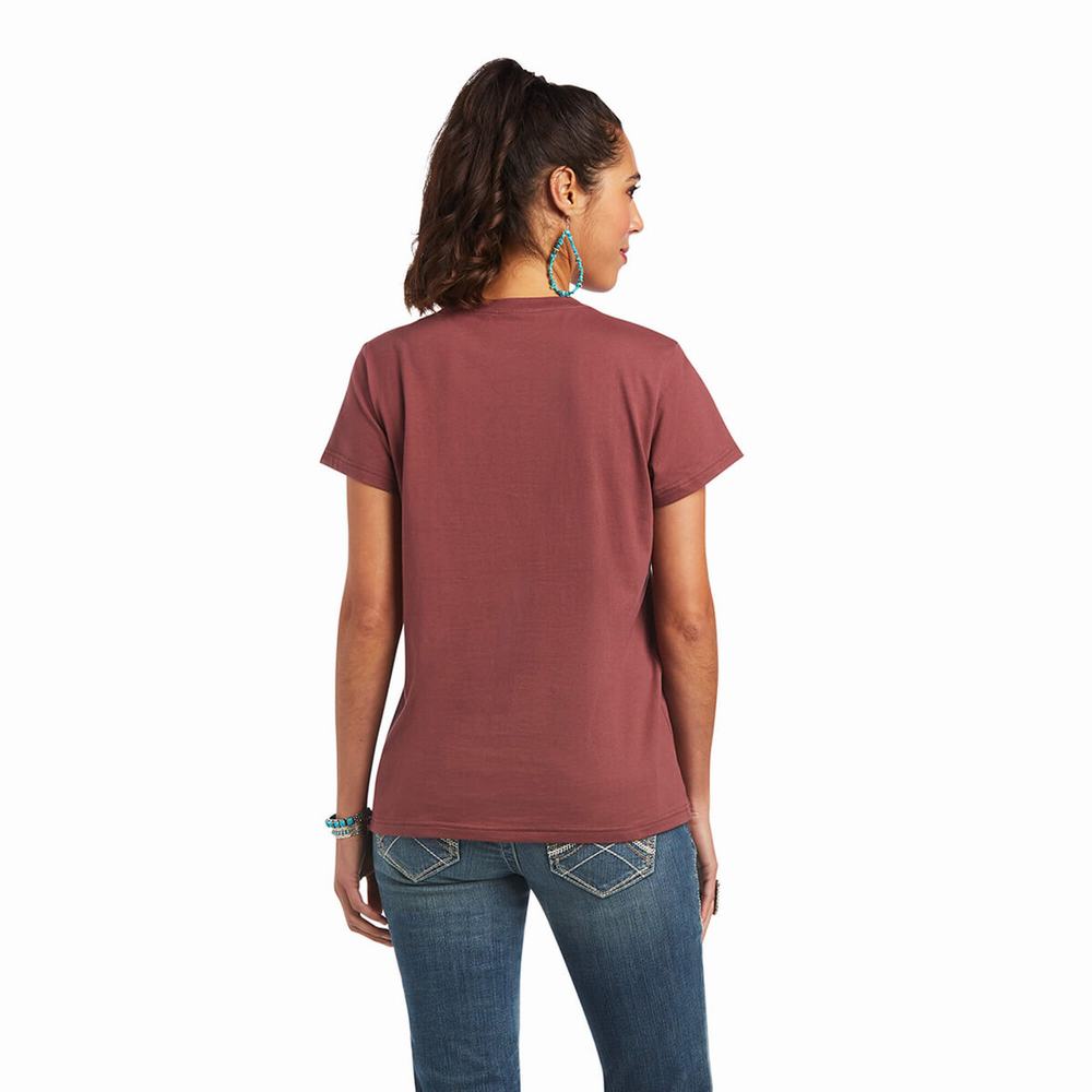 Women's Ariat REAL Bucking Bronc Tops Rose Brown | GVSF-96458