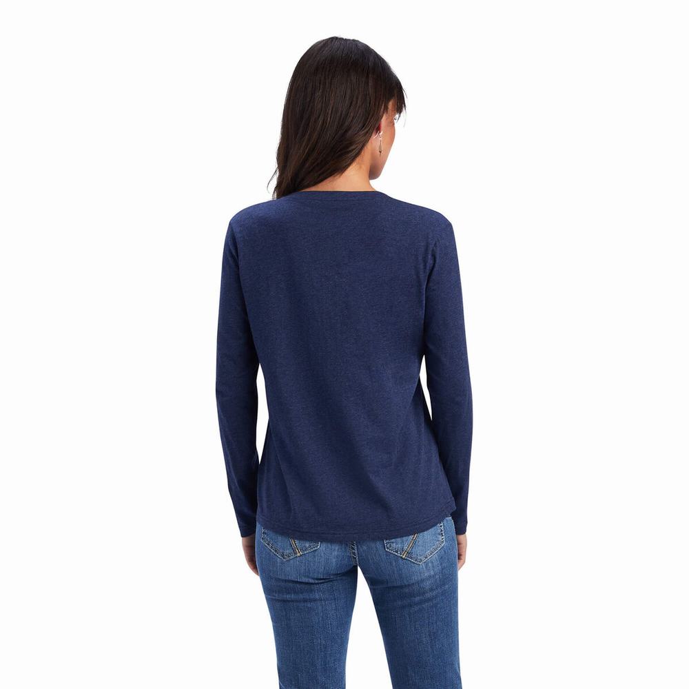 Women's Ariat REAL Chest Logo Relaxed Tops Navy | GPYE-69247