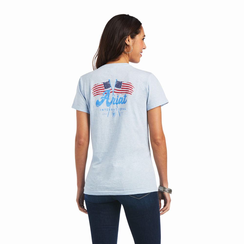 Women's Ariat REAL Flag Waver Tops Blue | BJXP-50478