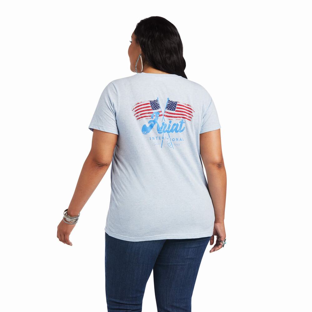 Women's Ariat REAL Flag Waver Tops Blue | BJXP-50478